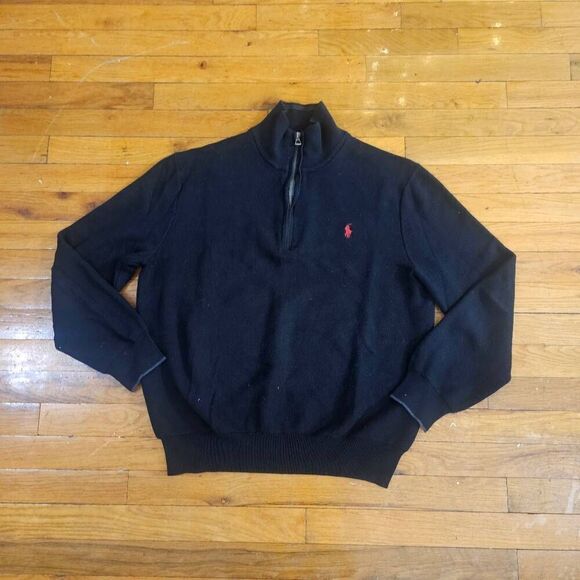 Polo Ralph Lauren Quarter-Zip Jumper Mens Size XL Black Mesh Knit 1/4 Zip Pima C - Picture 2 of 6